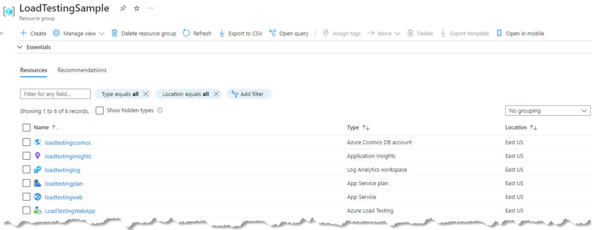 Azure Portal for Load Testing